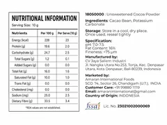 Dutch-Processed Cocoa pack back label with ingredients and nutrition