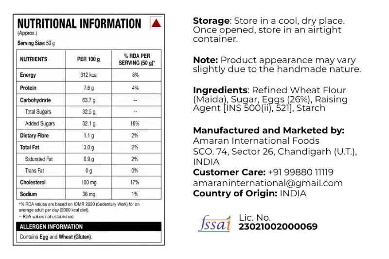 Authentic Savoiardi packet back label with ingredients