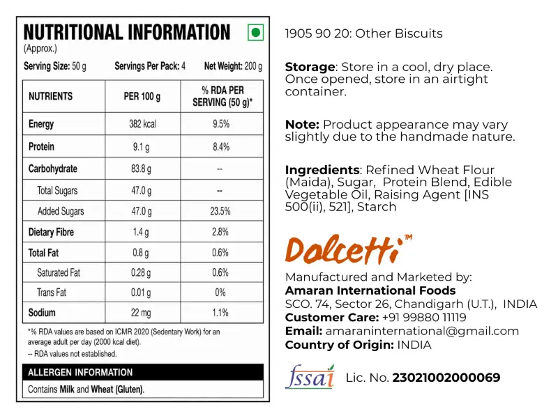 Eggless Savoiardi packet back label with ingredients